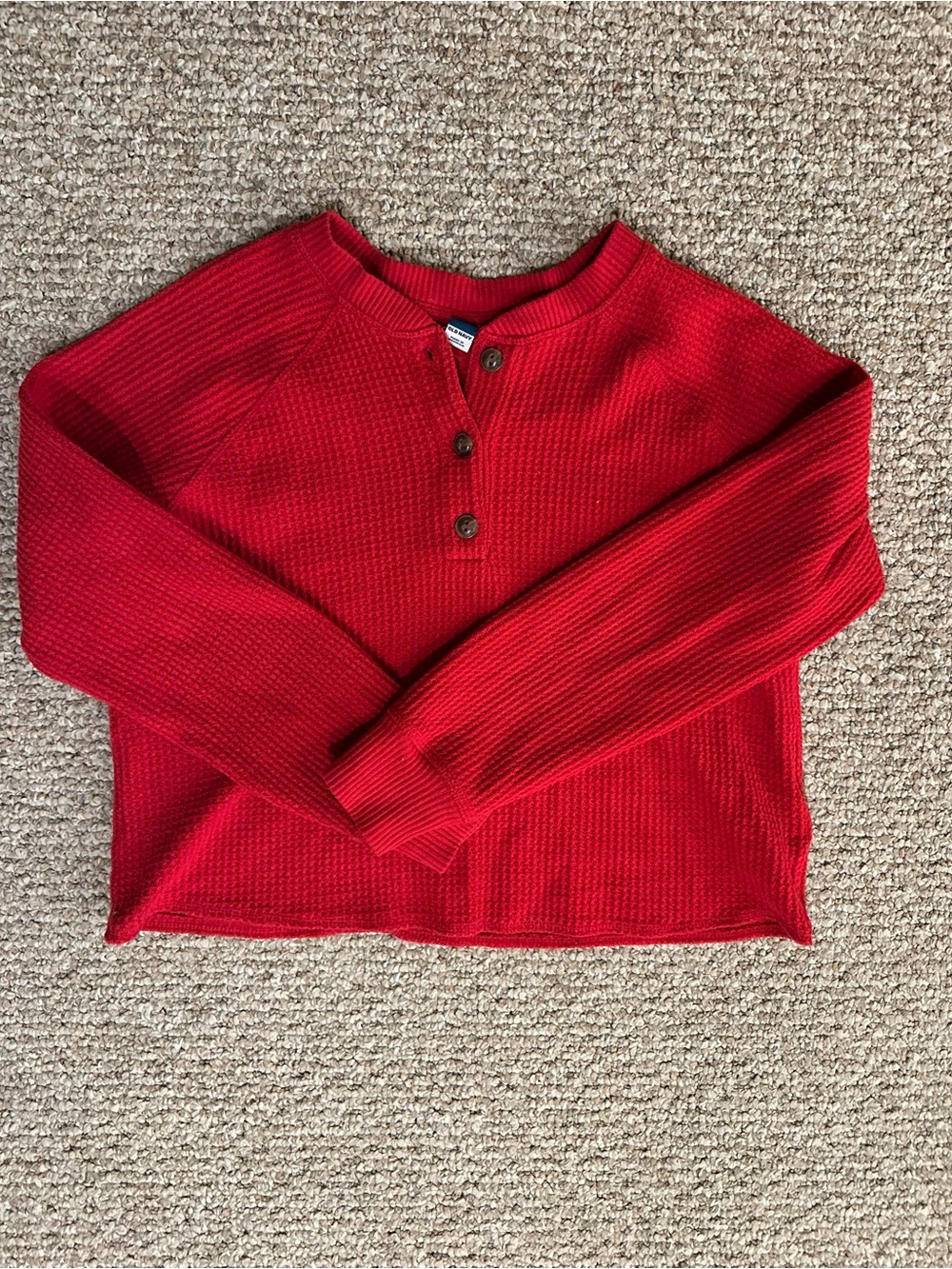 Old Navy Women’s Red Waffle Knit Henley Sweater